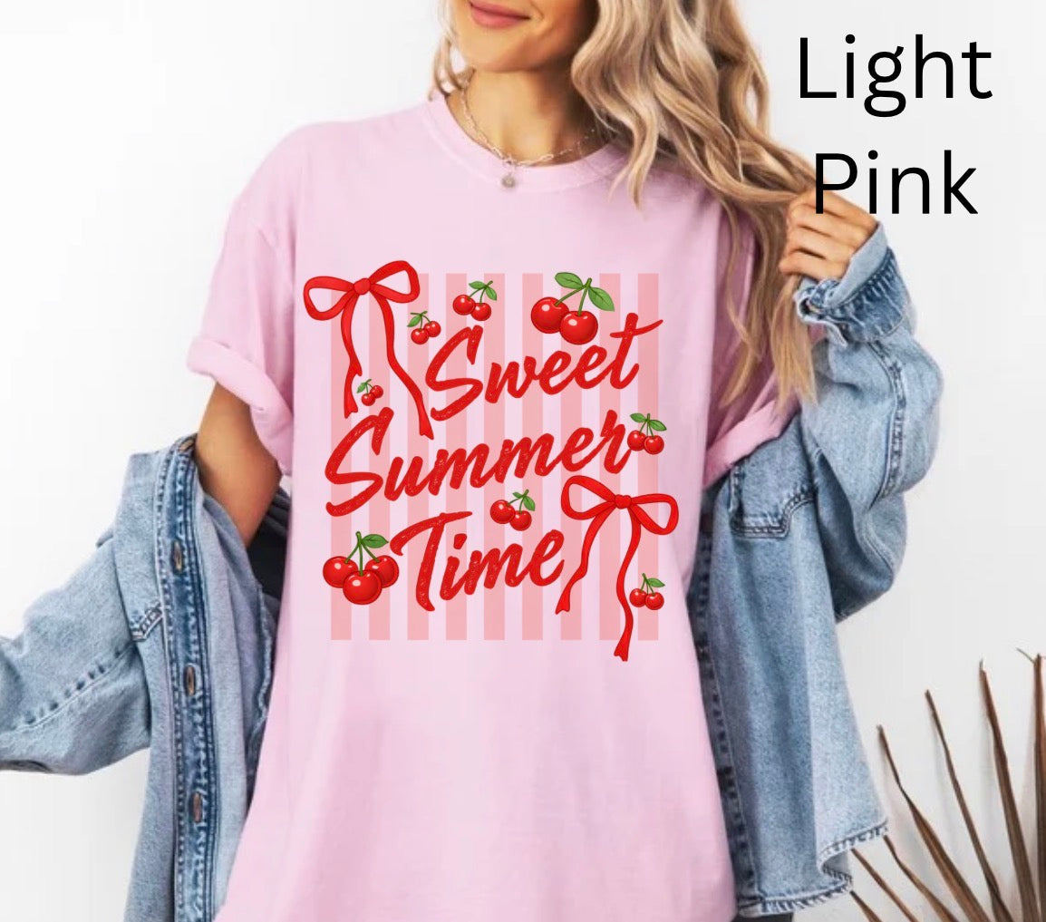 Striped sweet summer time, Cherry Coquette, Floral cherry Summer T-shirt)