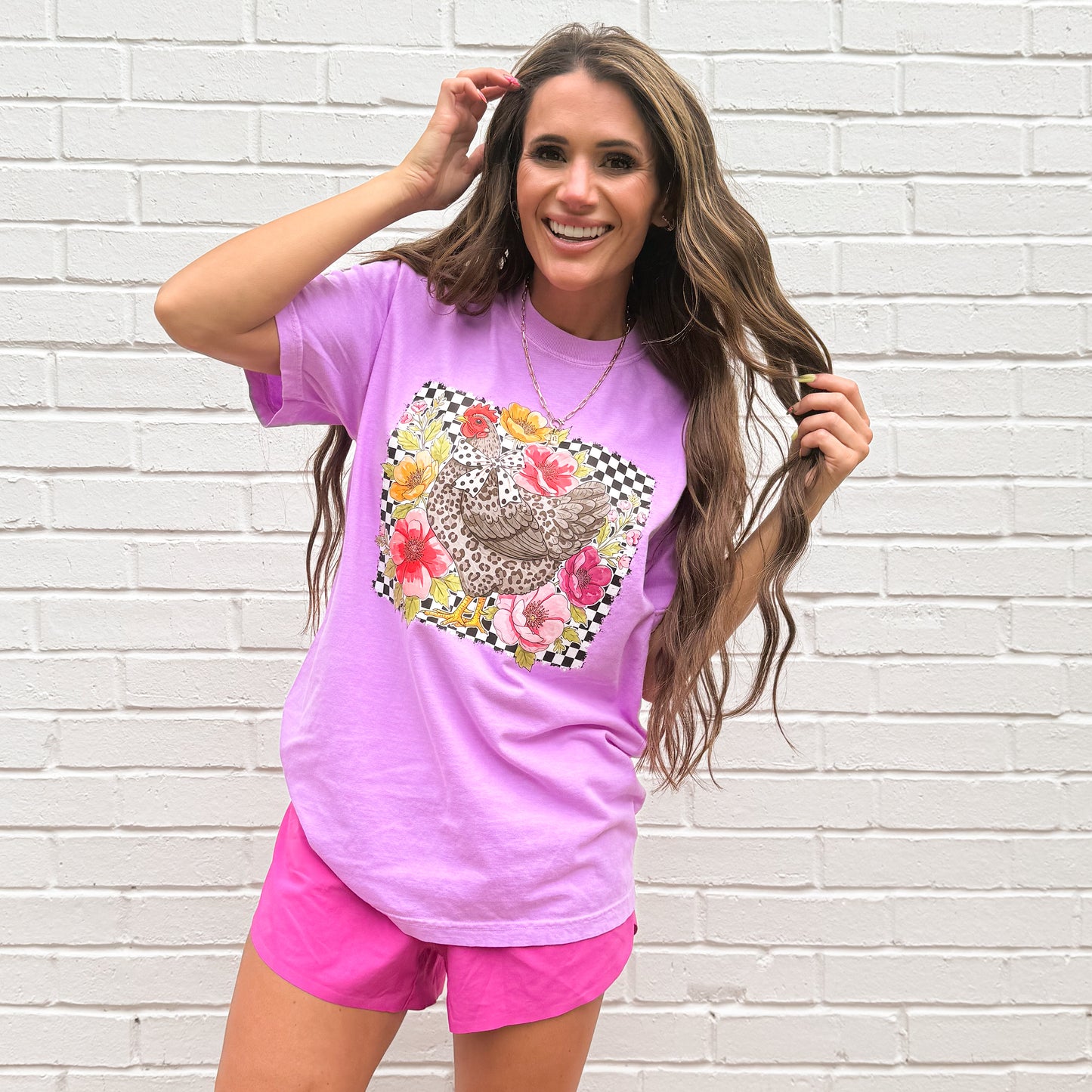 Checkered Flower Chicken, Chicken, Wildflower Chicken, Chicken Lover, Chicken Coquette T-shirt