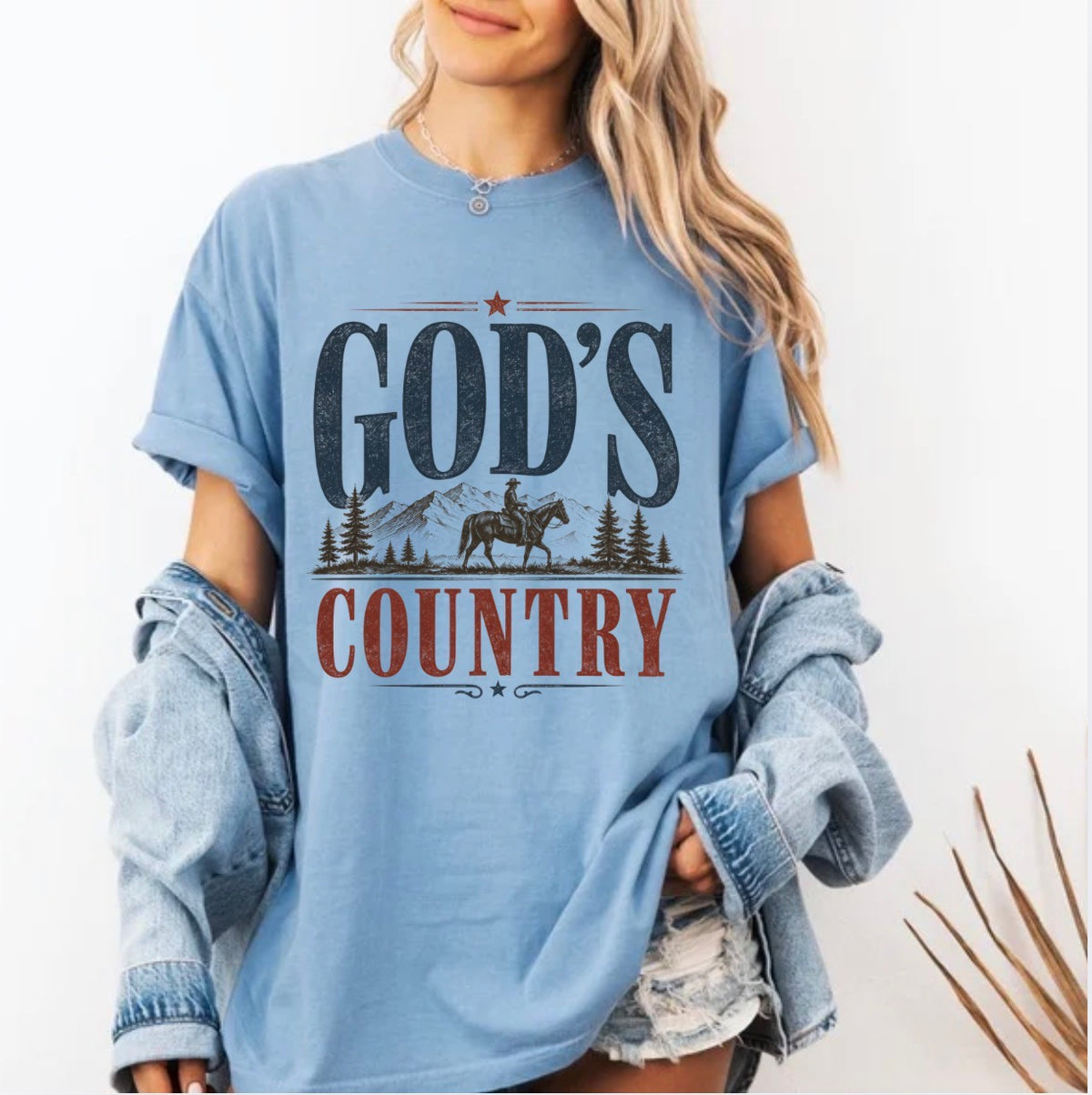 God's Country, Western, Faith, Retro Cowboy, Vintage Mountain, Trendy T-shirt