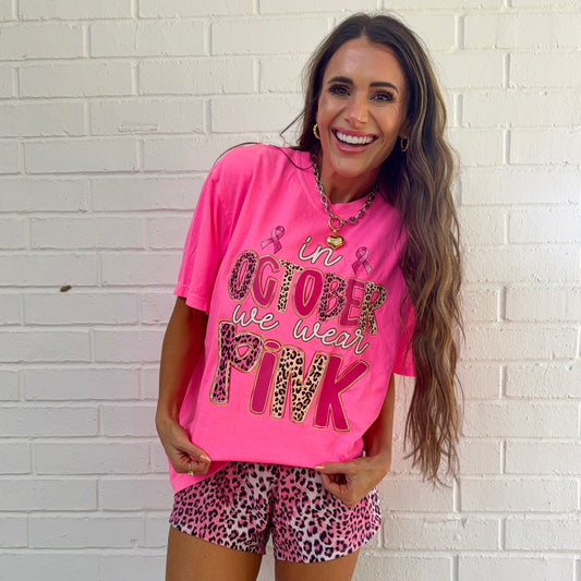 In October we wear Pink ( pink & brown leopard) Tshirt