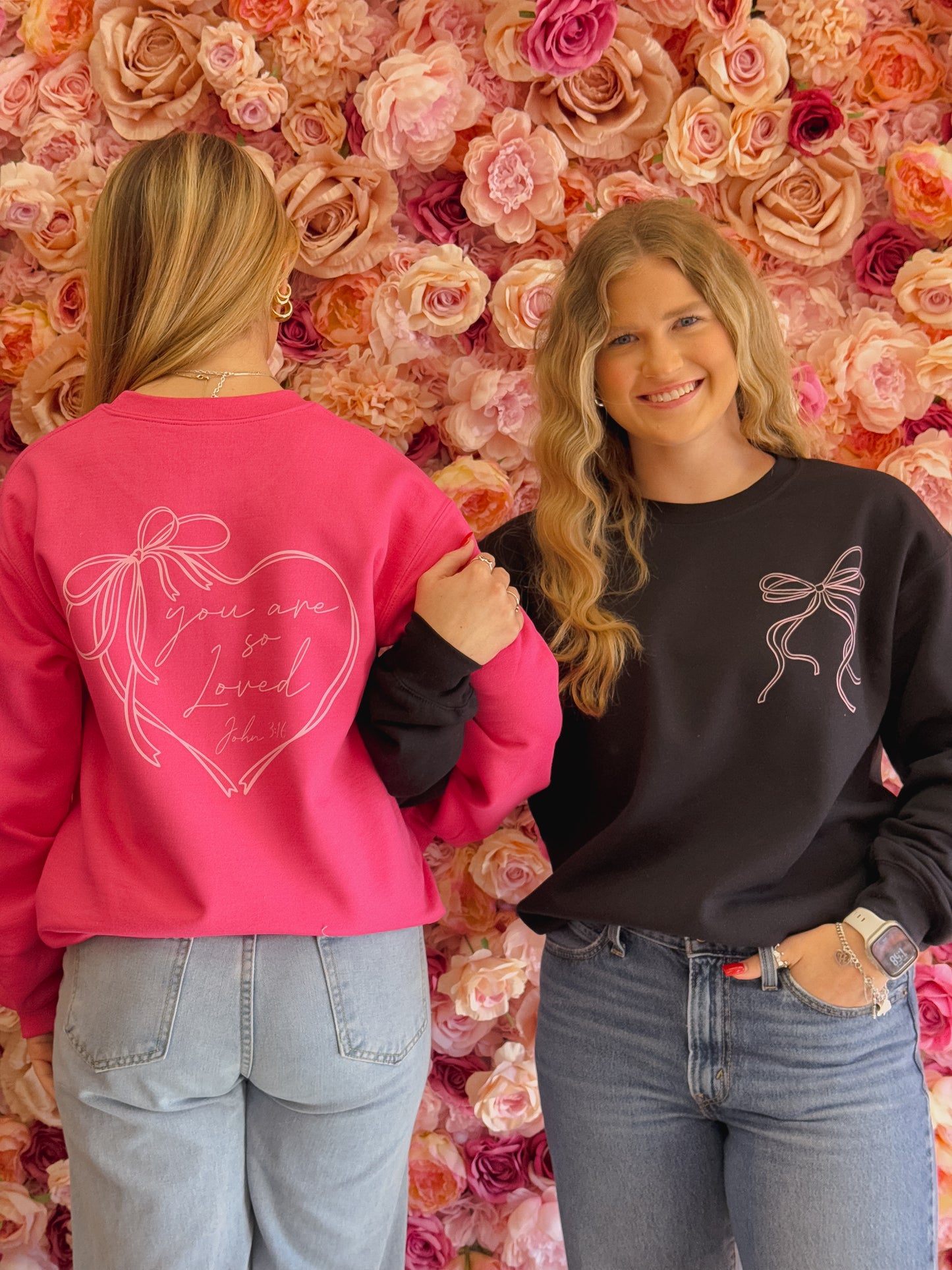 You Are So Loved Coquette Bow Front & Heart Back, Jesus Valentine, Christian Valentine, Bible Verse, Christian Coquette, John 3:16 Sweatshirt