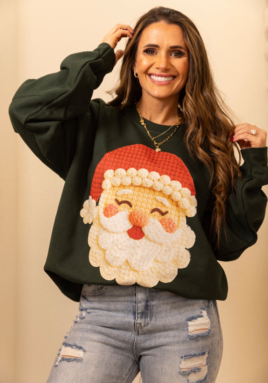 Faux Yarn, Retro Santa , Santa Hat, Holiday Sweatshirt