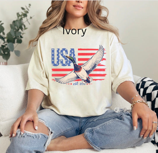 Mallard Duck, USA, Patriotic, 4th of July, America 250, Hunting Duck T-shirt