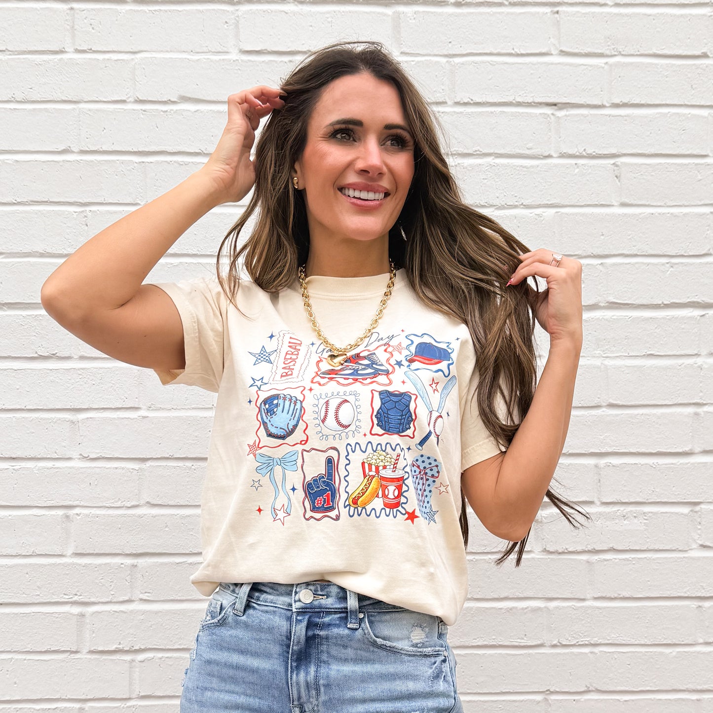 Game Day Baseball And Softball, Cute Sports with Helmet, Bat, Glove & Cheer Icons for Moms Fans, Baseball Doodle, Softball Doodle, Sweatshirt (Website)