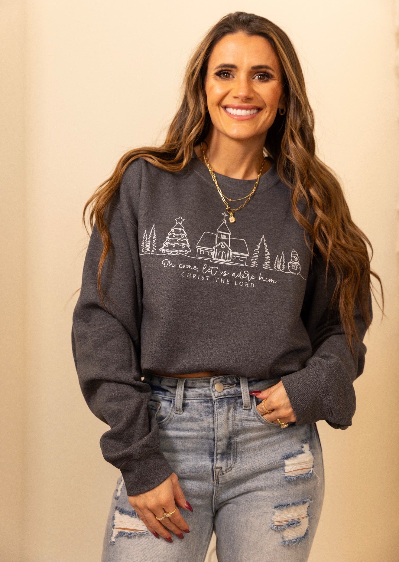 Oh Come Let Us Adore Him, Christmas, holiday Sweatshirt