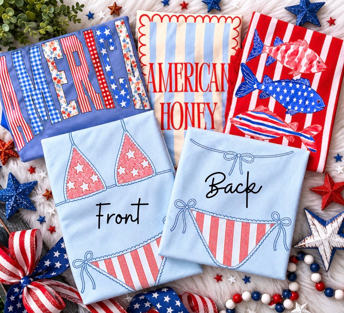 4th of July Patriotic Bundle 3 Tshirts + Bikini Cover Up (Bikini Tee will come one size bigger than size ordered) Tshirt