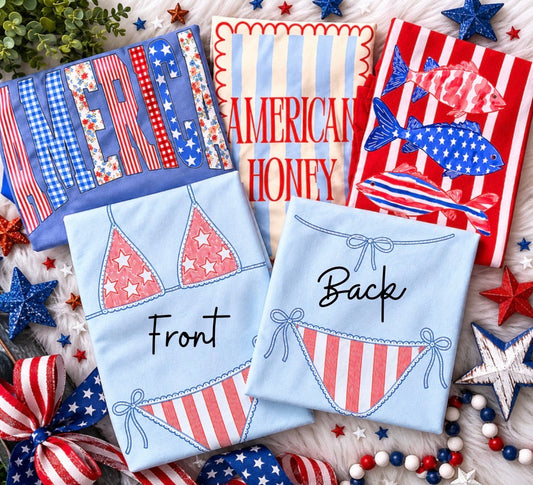 4th of July Patriotic Bundle 3 Tshirts + Bikini Cover Up (Bikini Tee will come one size bigger than size ordered) Tshirt