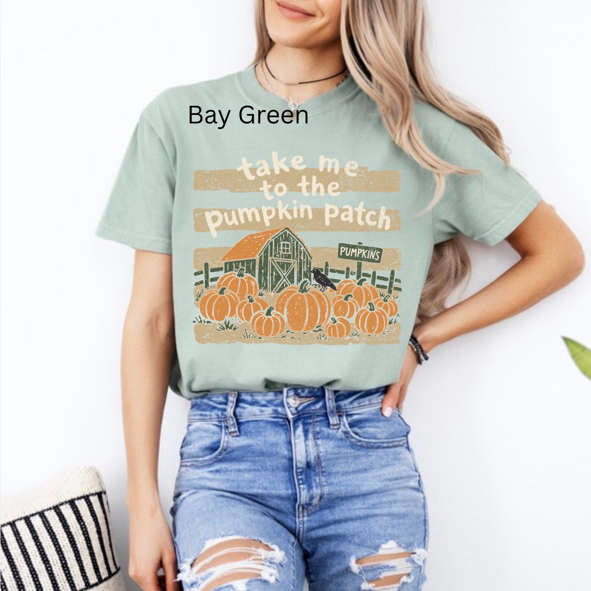 Take me to the pumpkin patch, fall vibes, cozy season, autumn, leaves, trendy fall t-shirt