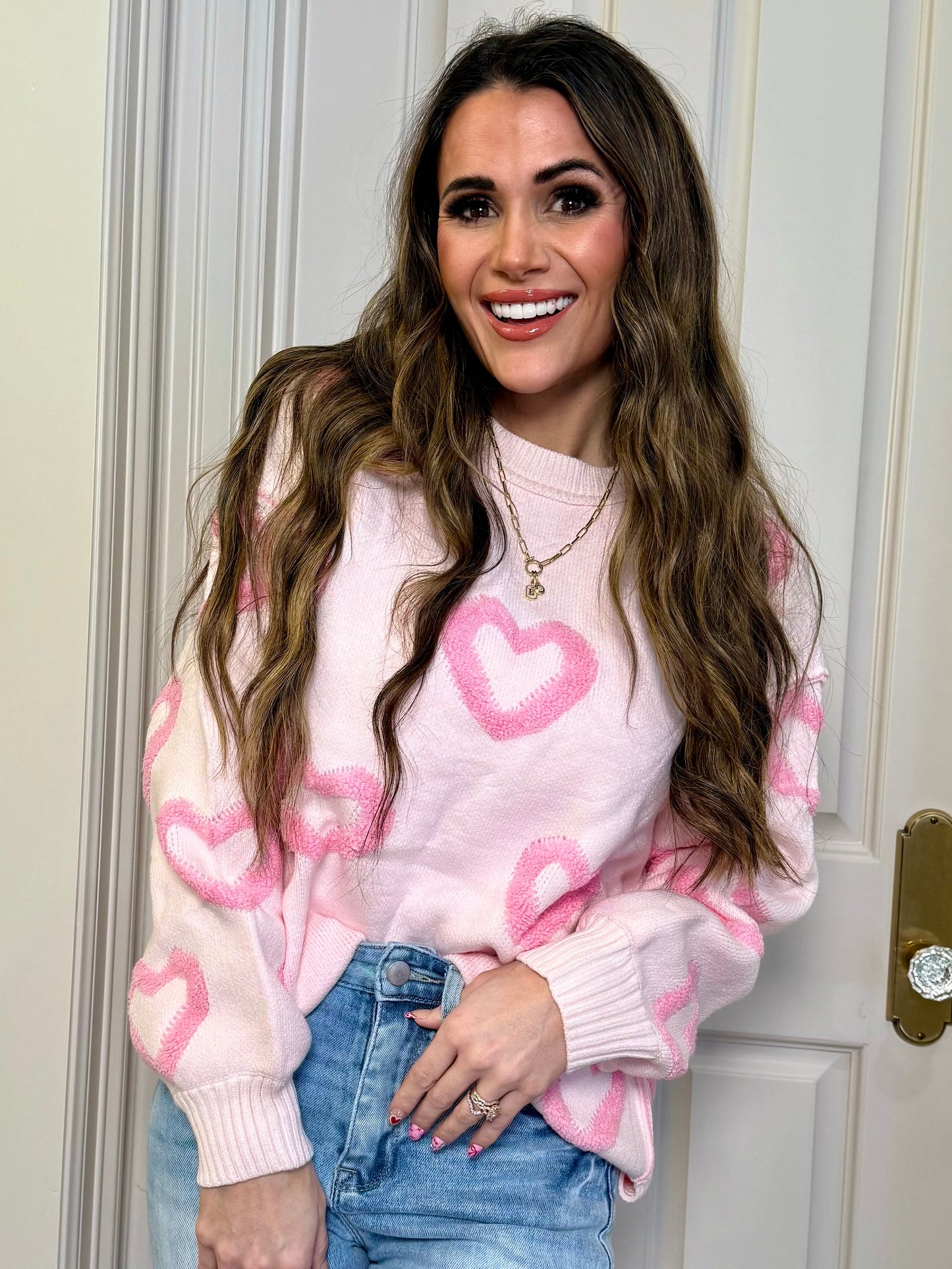 Light Pink Puff Heart Bubble Sleeve Boutique Sweater