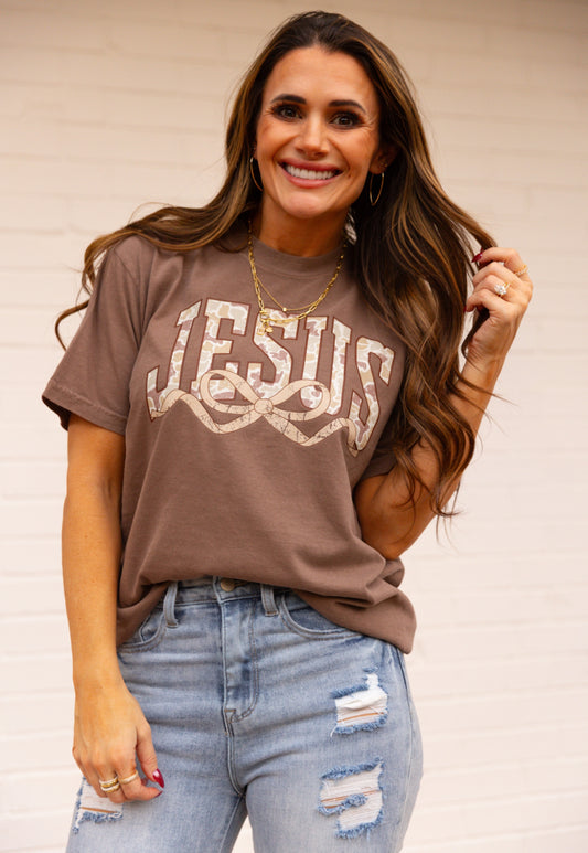 Camo Jesus with Bow Tshirt