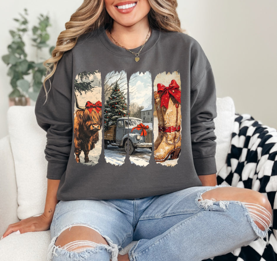 Vintage Christmas Highland Cow or Deer Sweatshirt