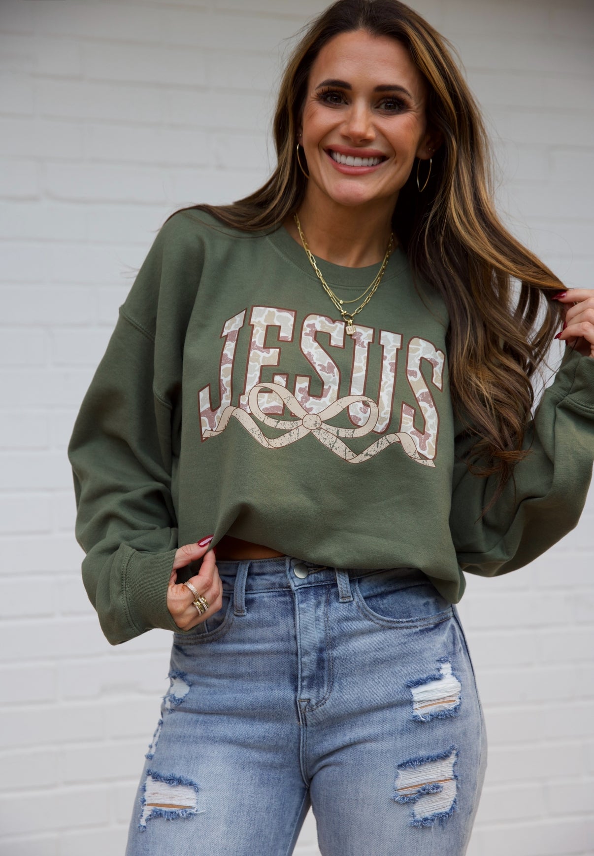 Camo Jesus with Bow  Sweatshirt