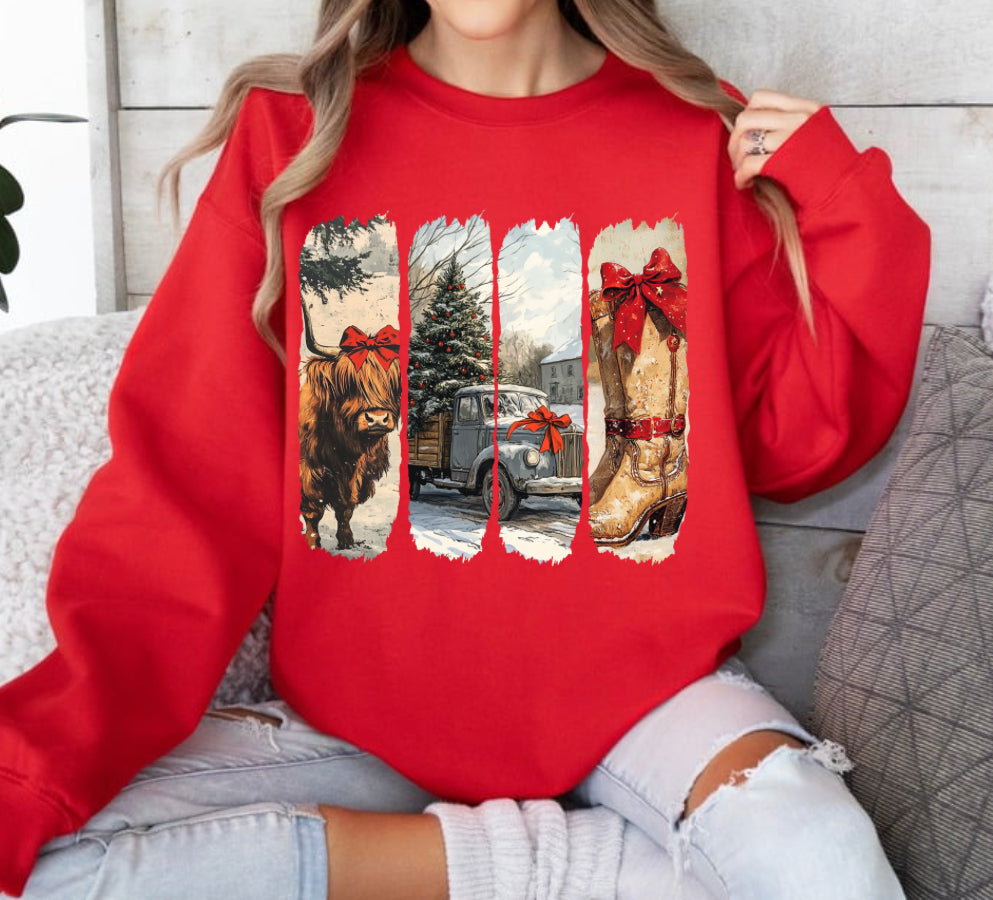 Vintage Christmas Highland Cow or Deer Sweatshirt