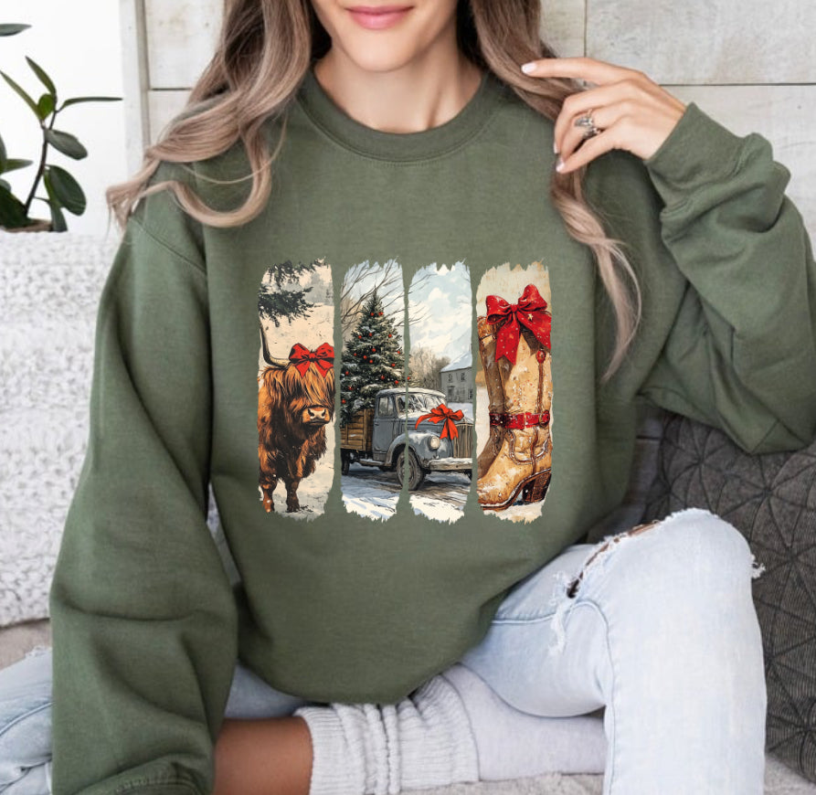 Vintage Christmas Highland Cow or Deer Sweatshirt