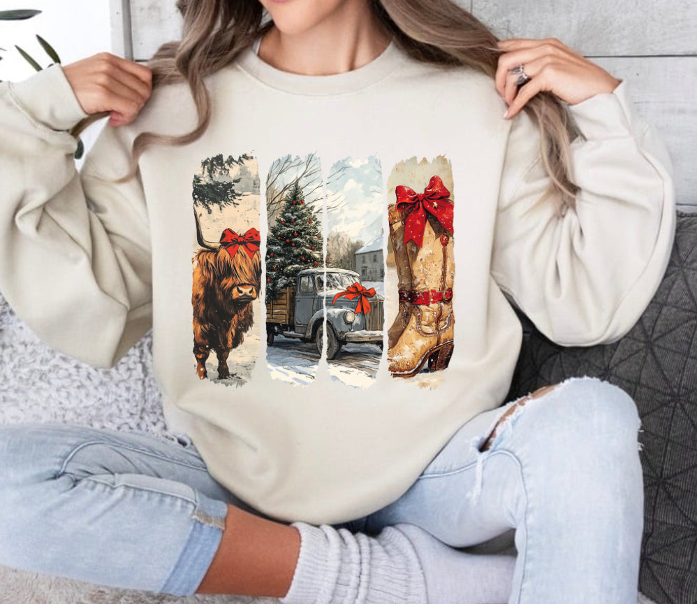 Vintage Christmas Highland Cow or Deer Sweatshirt