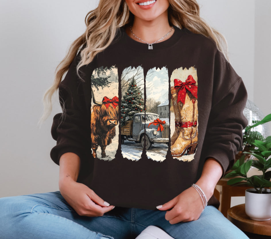 Vintage Christmas Highland Cow or Deer Sweatshirt