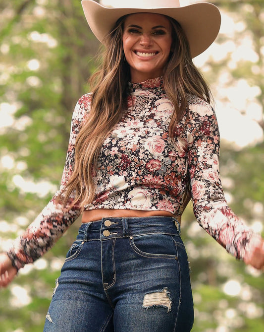 Floral Mesh Long sleeve Top