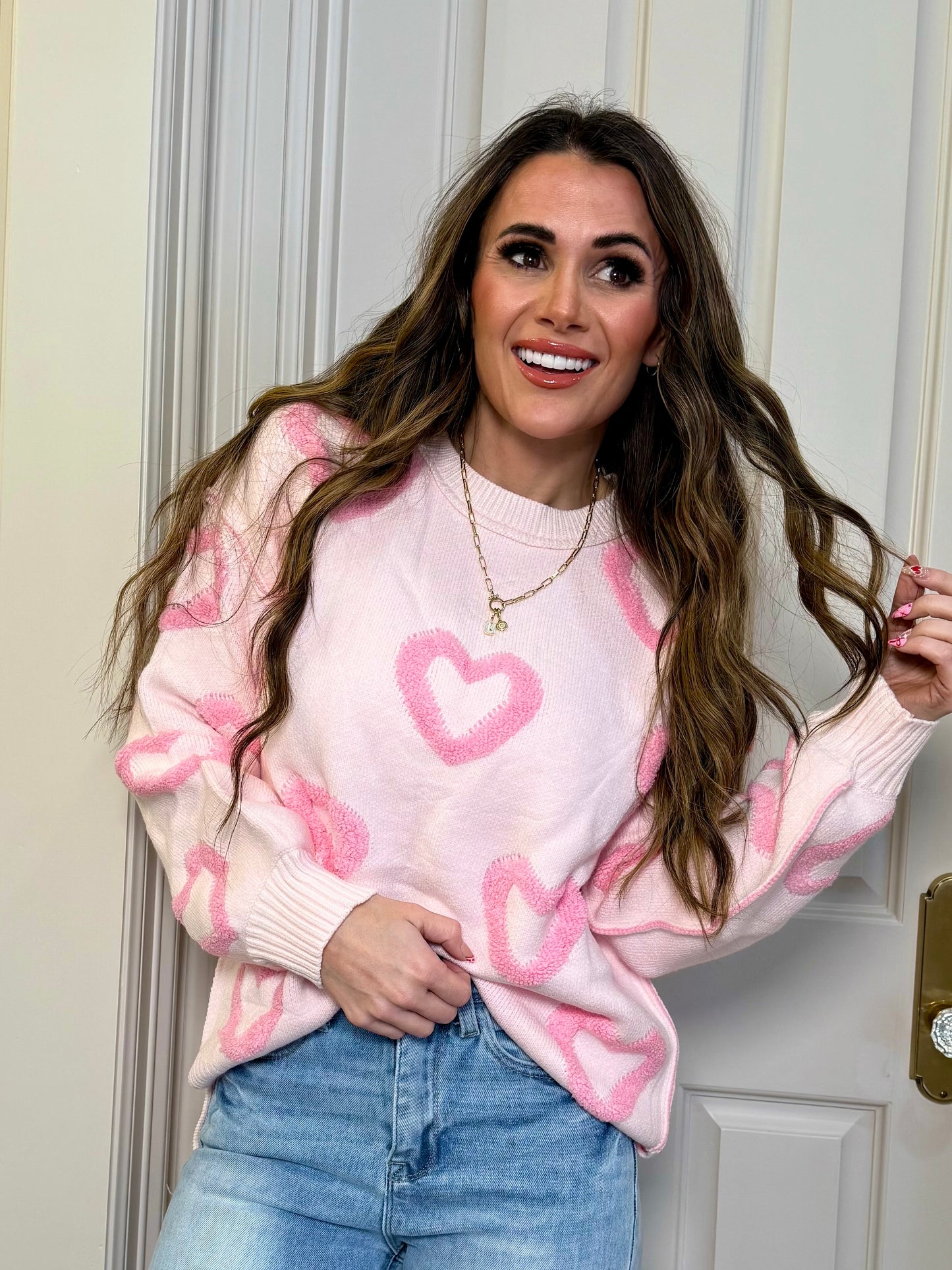 Light Pink Puff Heart Bubble Sleeve Boutique Sweater