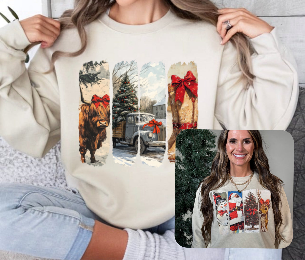 Vintage Christmas Highland Cow or Deer Sweatshirt