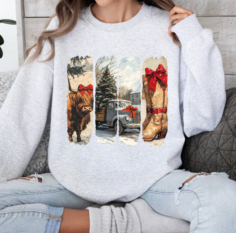 Vintage Christmas Highland Cow or Deer Sweatshirt