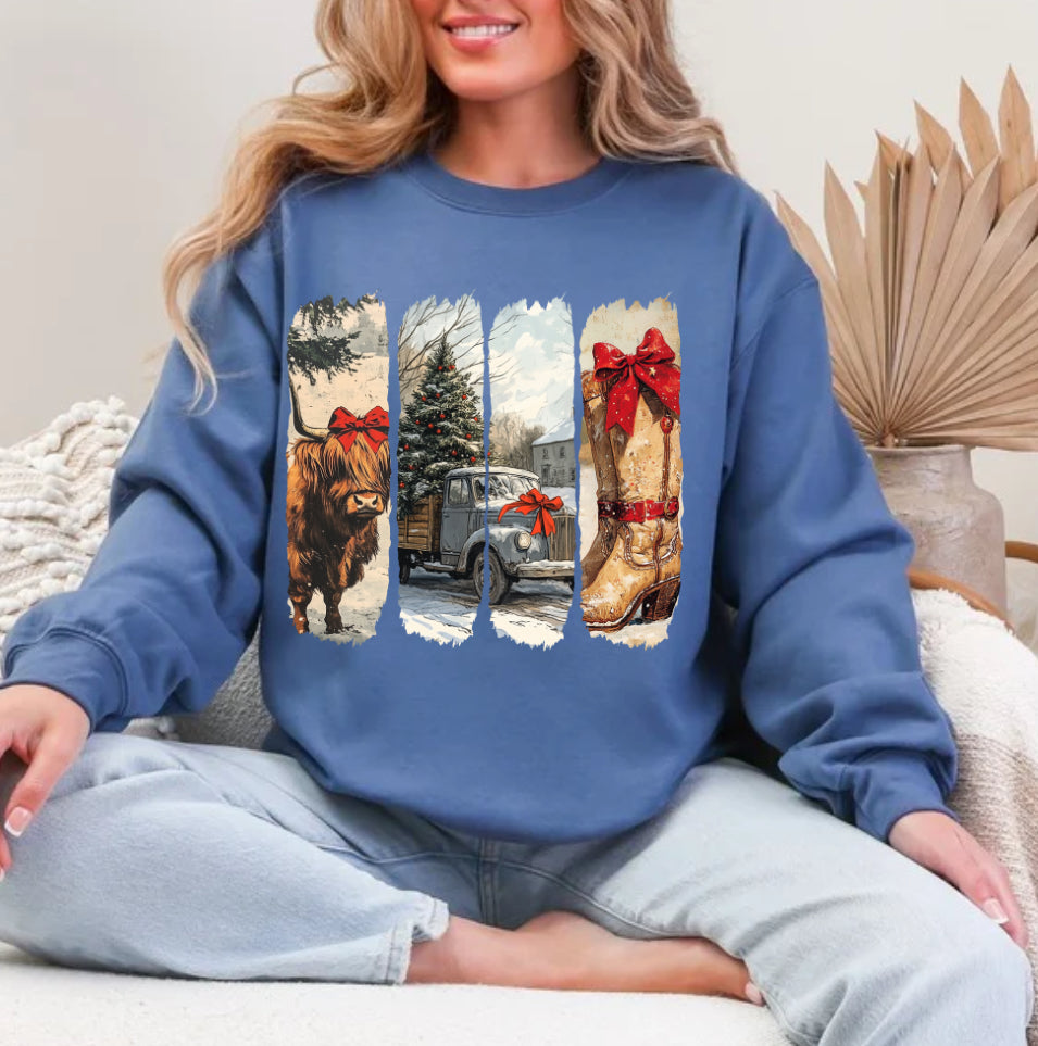Vintage Christmas Highland Cow or Deer Sweatshirt