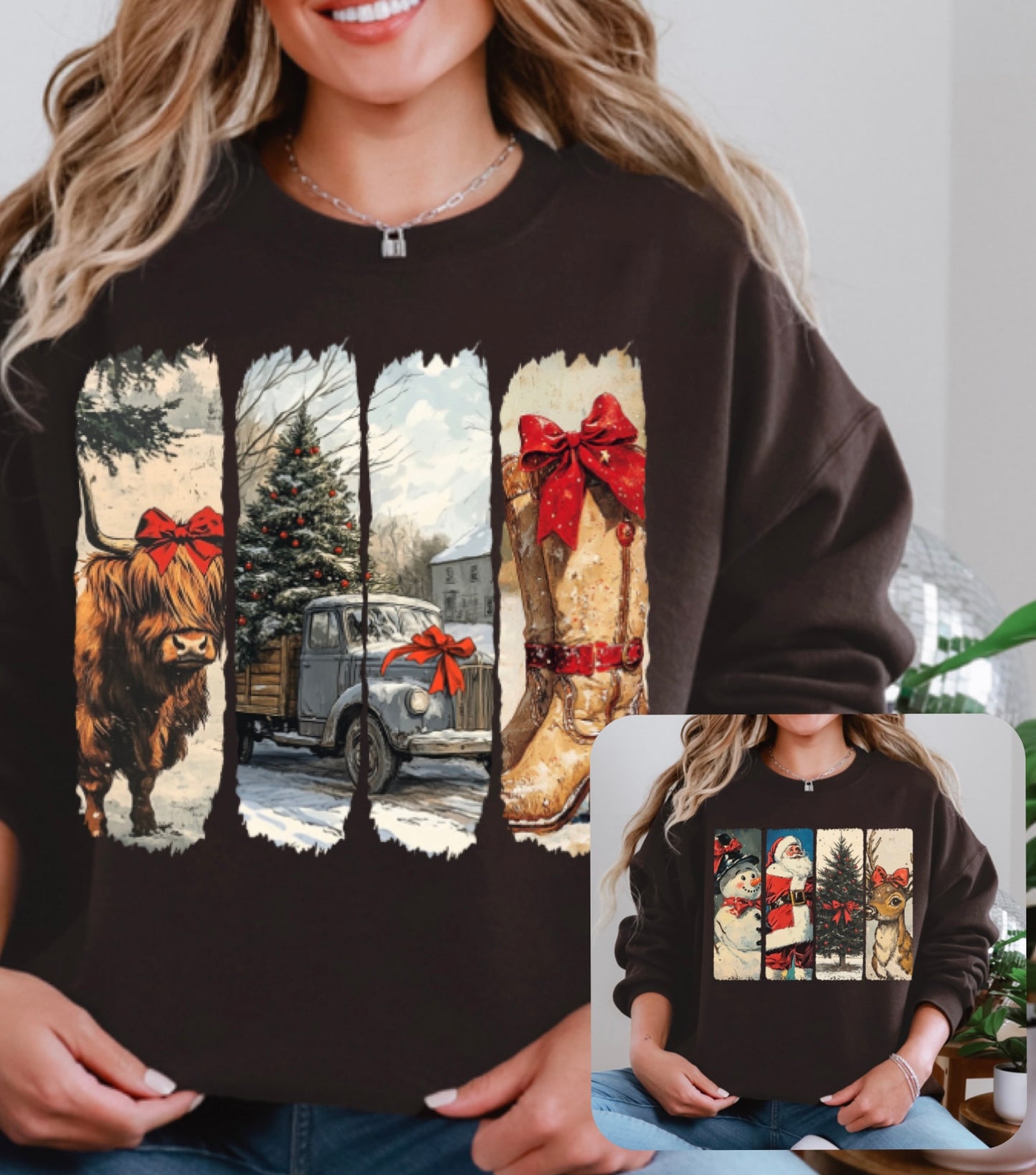 Vintage Christmas Highland Cow or Deer Sweatshirt
