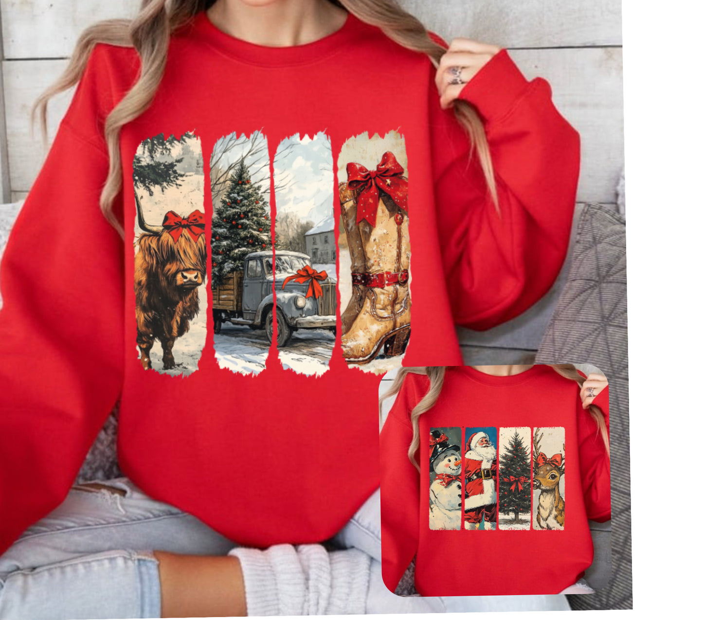 Vintage Christmas Highland Cow or Deer Sweatshirt