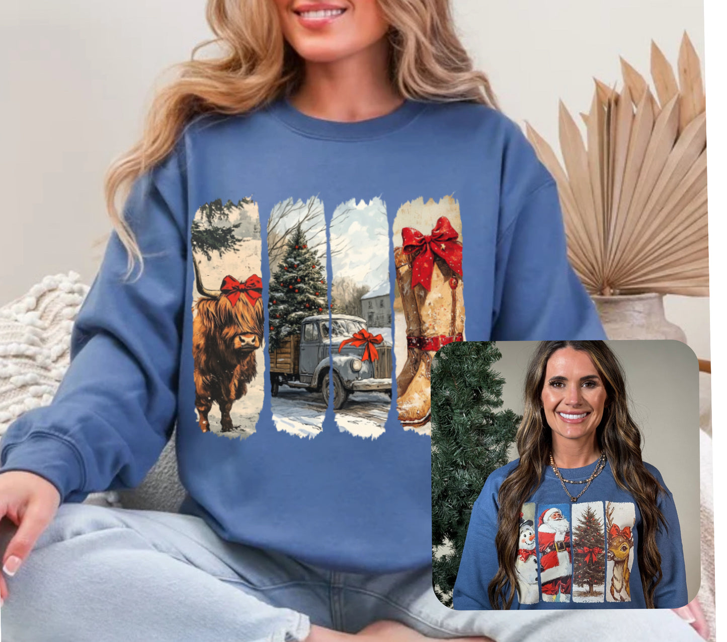 Vintage Christmas Highland Cow or Deer Sweatshirt