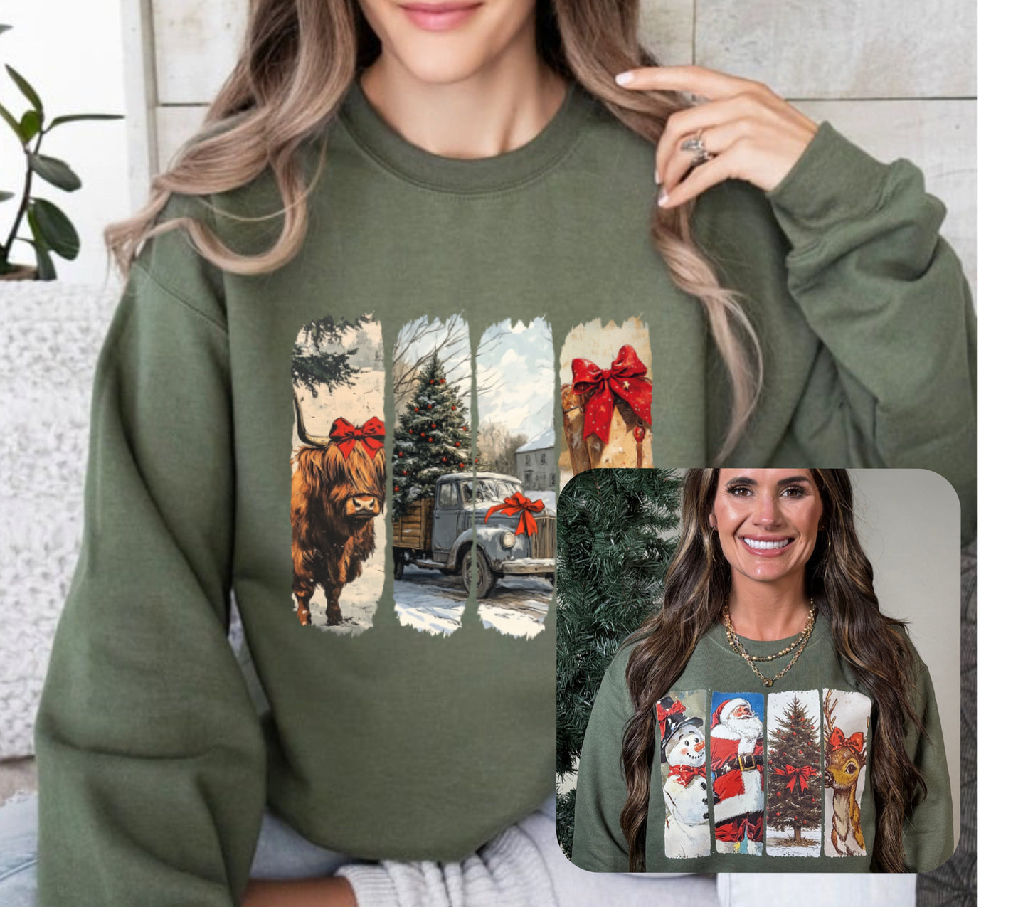 Vintage Christmas Highland Cow or Deer Sweatshirt