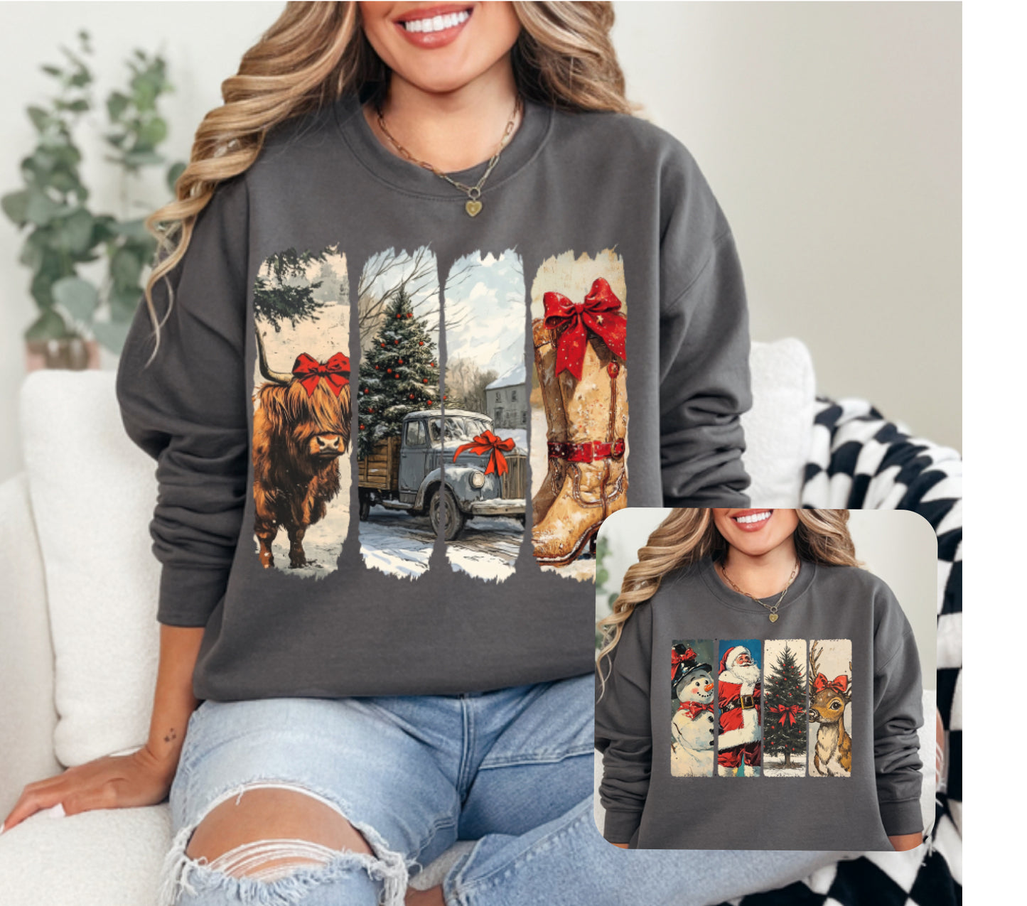 Vintage Christmas Highland Cow or Deer Sweatshirt