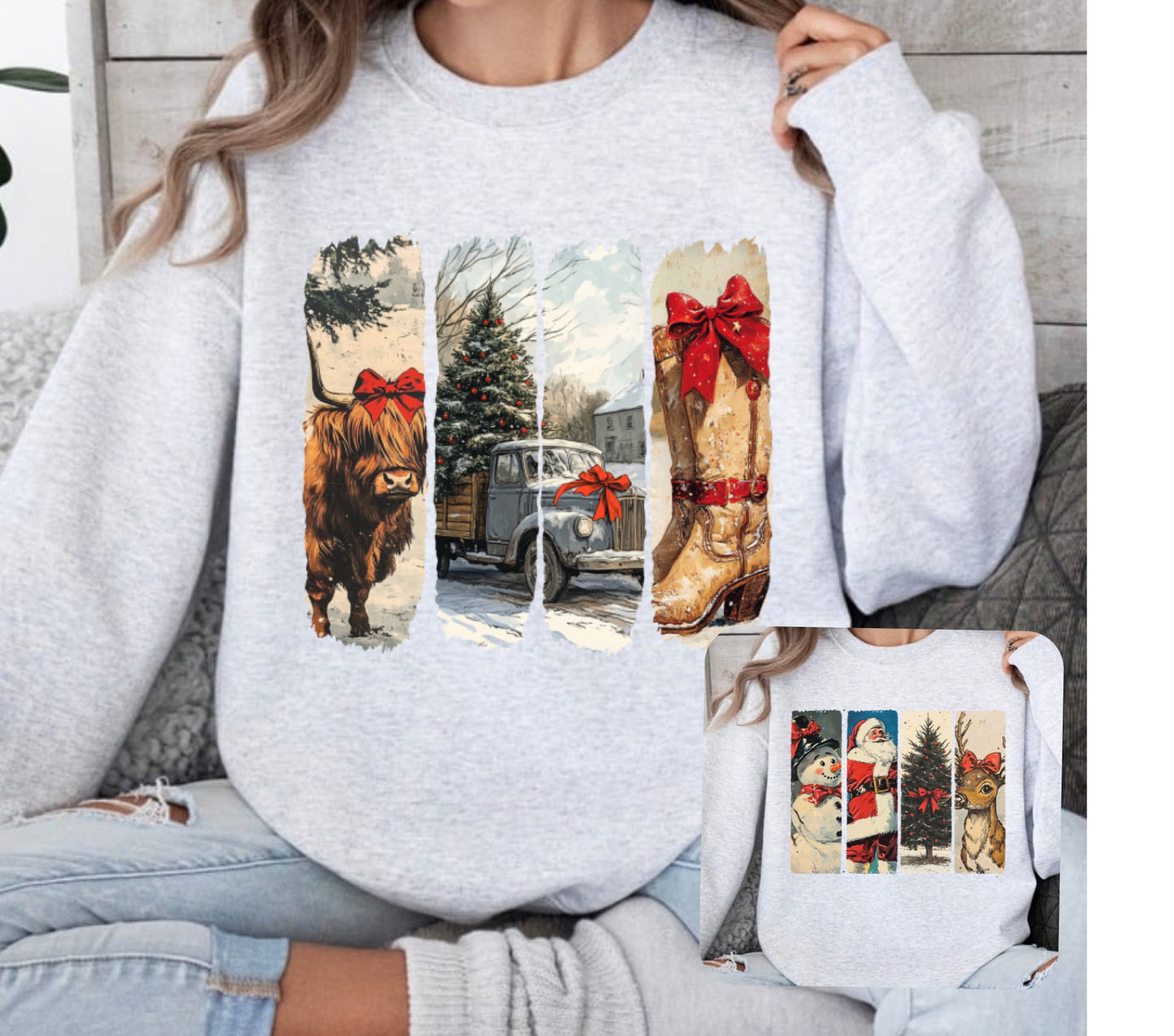 Vintage Christmas Highland Cow or Deer Sweatshirt