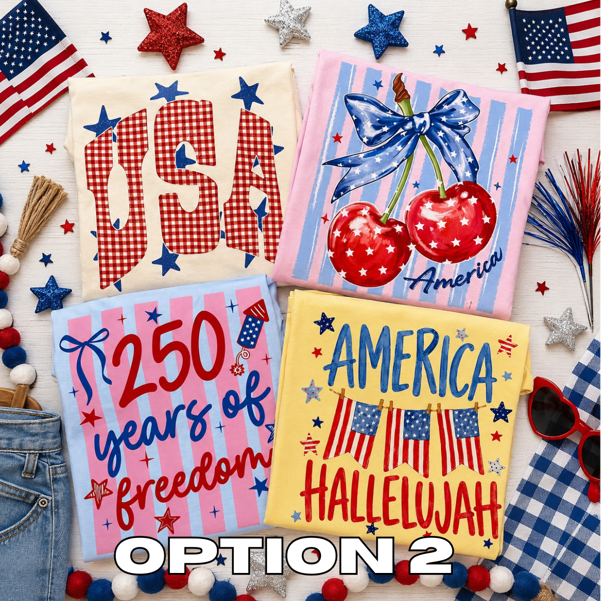 4th of July Patriotic Bundle 4 Tshirts, (Bikini Tee will come one size bigger than size ordered), Tshirt