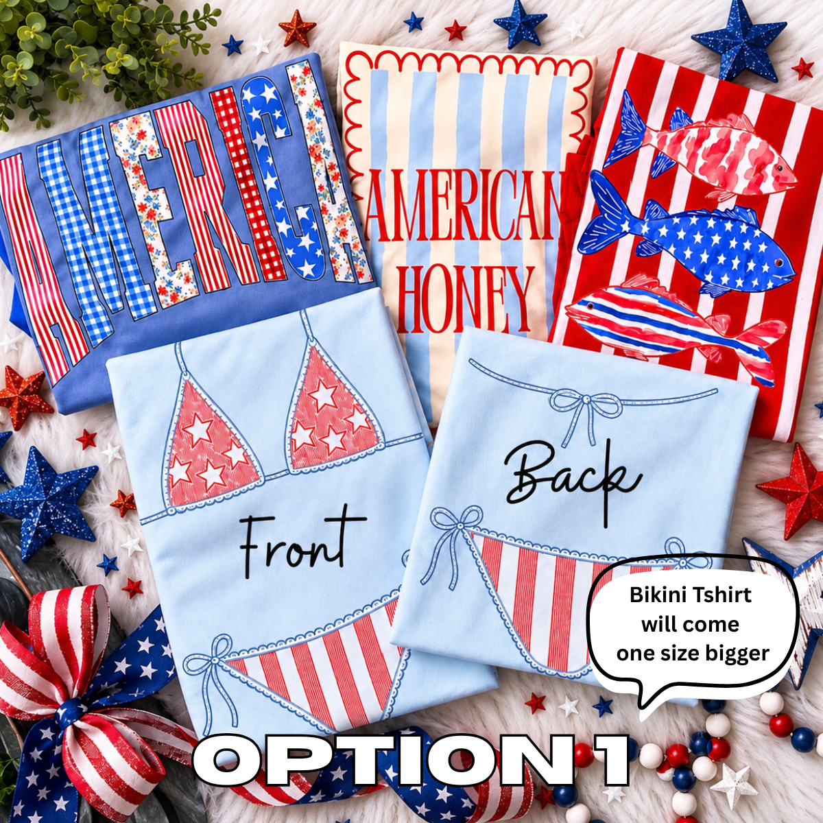 4th of July Patriotic Bundle 4 Tshirts, (Bikini Tee will come one size bigger than size ordered), Tshirt