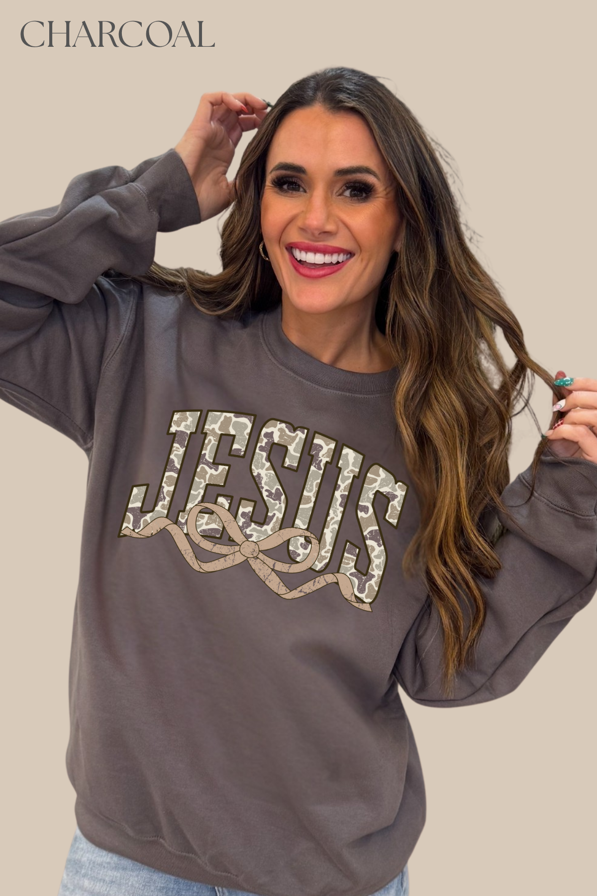 Camo Jesus Bow, Cozy Season, Coffee Weather, Pray Bow, Gameday Sweatshirt