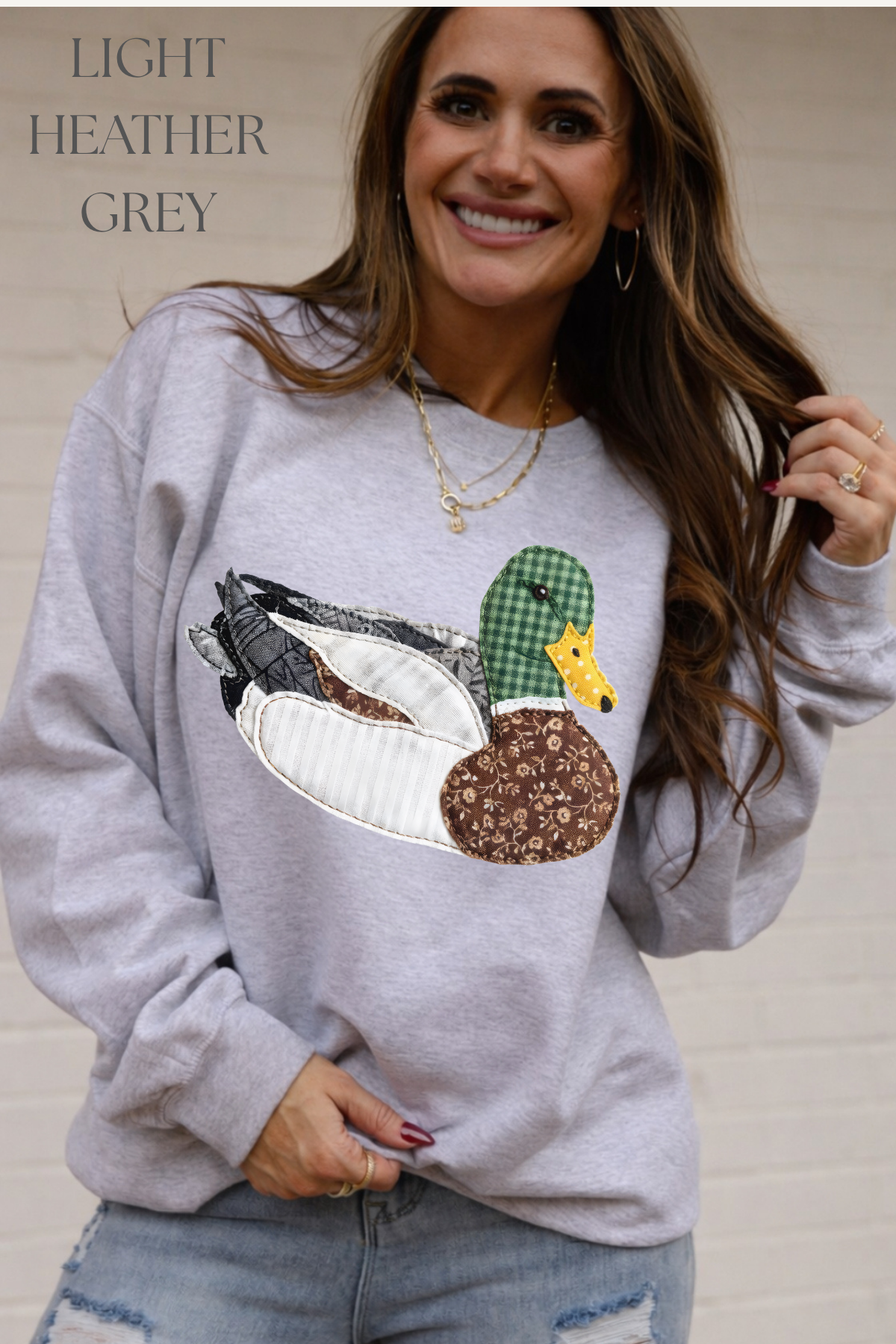 Faux DTF Print Neutral Patchwork Mallard Sweatshirt (Website)