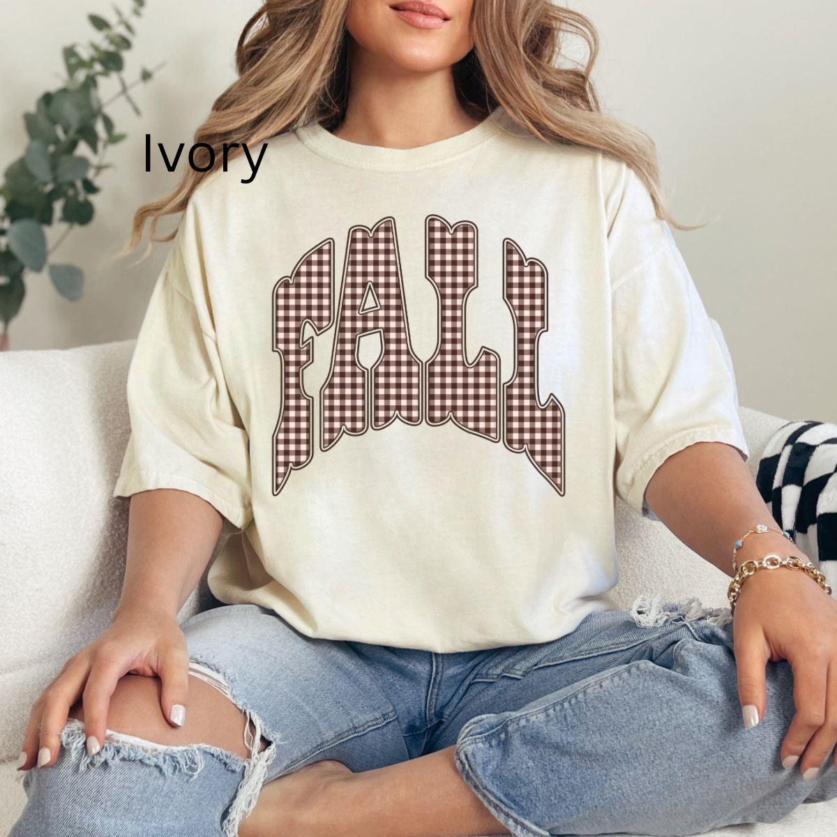 Brown Gingham Fall, Autumn, Fall, Girly plaid Fall, Trendy Fall T-shirt