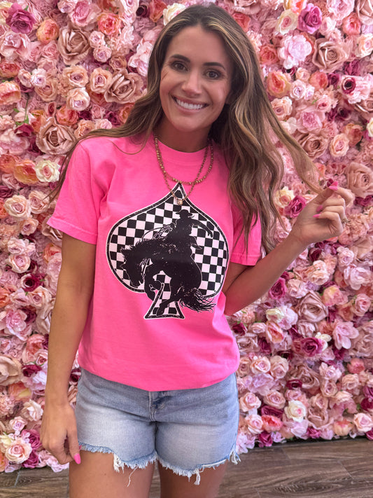 Neon Pink Checkered Spade Tshirt