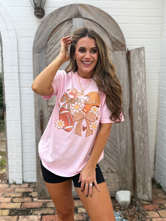 Cutie Bows & Daises Fall Football Tshirt