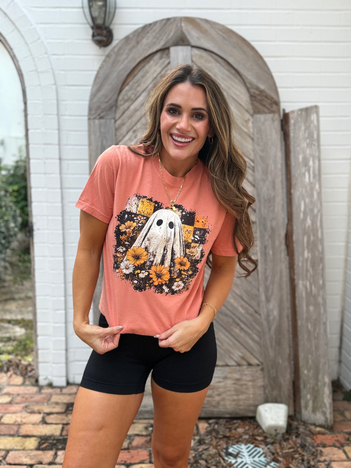 Marigold Floral Checkered Ghost Tshirt