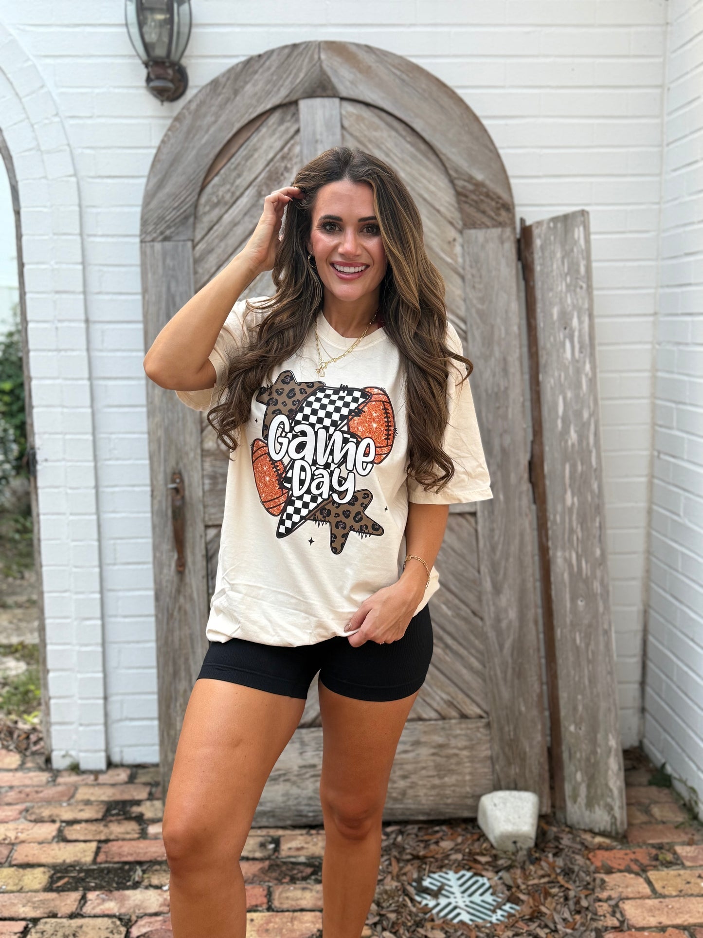 Football Checkered Game Day Ivory Tshirt