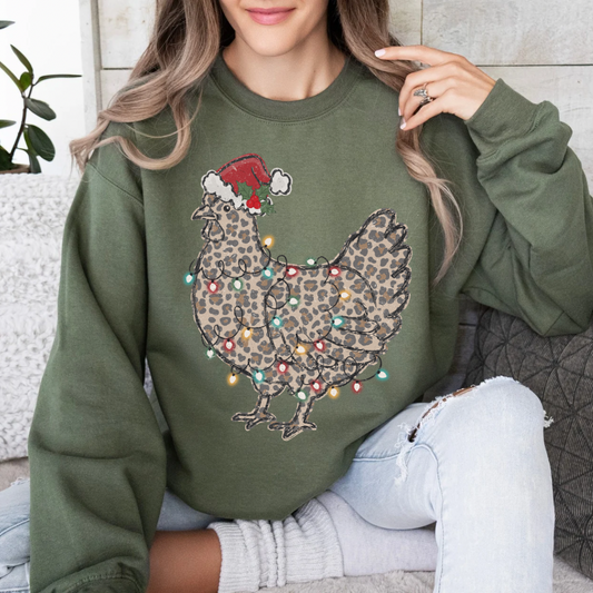 Leopard Chicken Christmas, Holiday Funny Christmas, Chicken Mom Lover, Christmas Farm, Christmas Tree, Vintage Christmas Sweatshirt