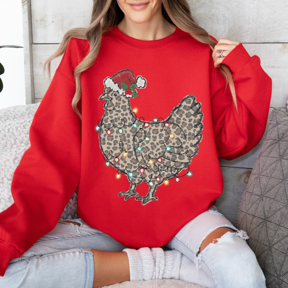 Leopard Chicken Christmas, Holiday Funny Christmas, Chicken Mom Lover, Christmas Farm, Christmas Tree, Vintage Christmas Sweatshirt