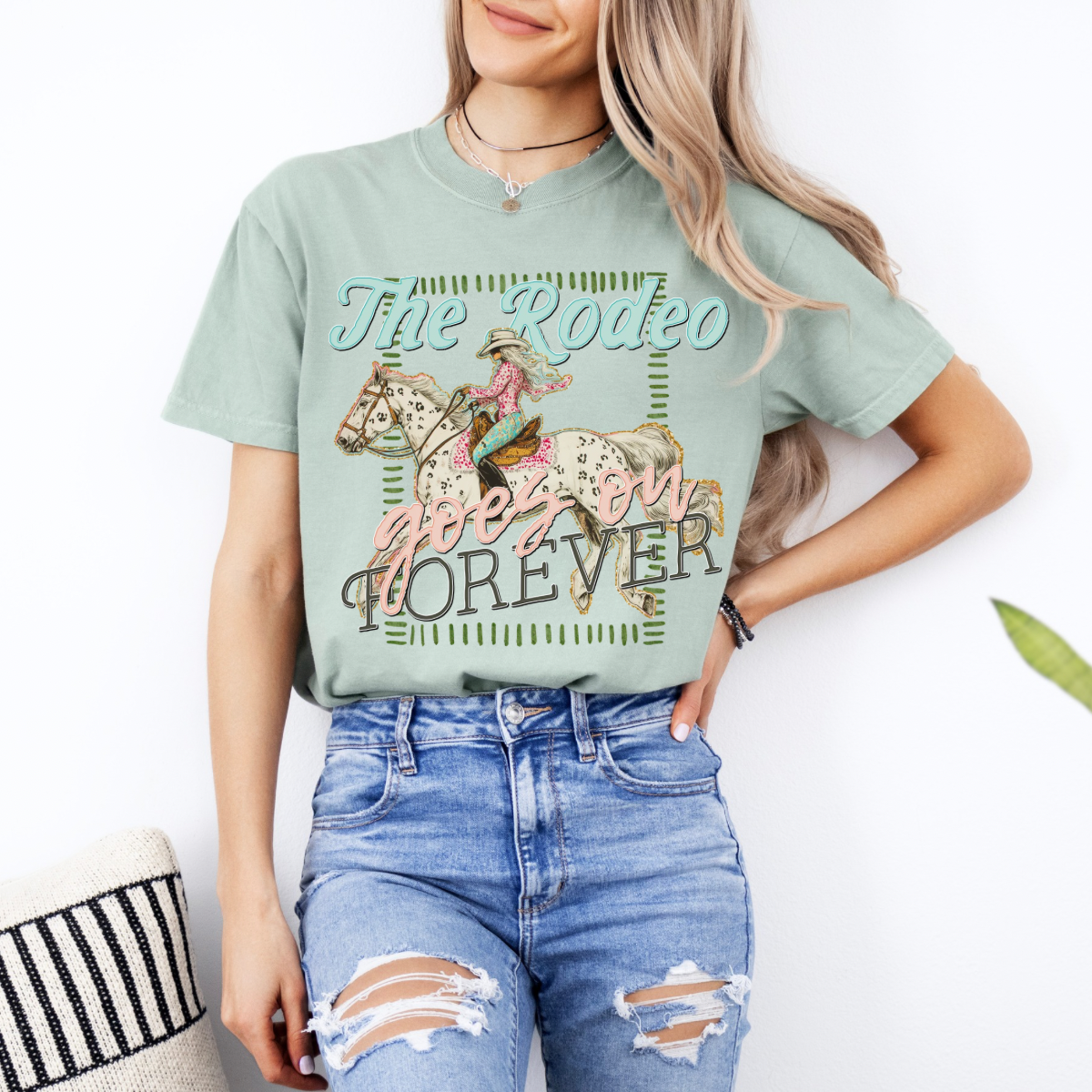 The Rodeo Goes On Forever, Rodeo, Cowgirl, Western, Girly Western T-shirt