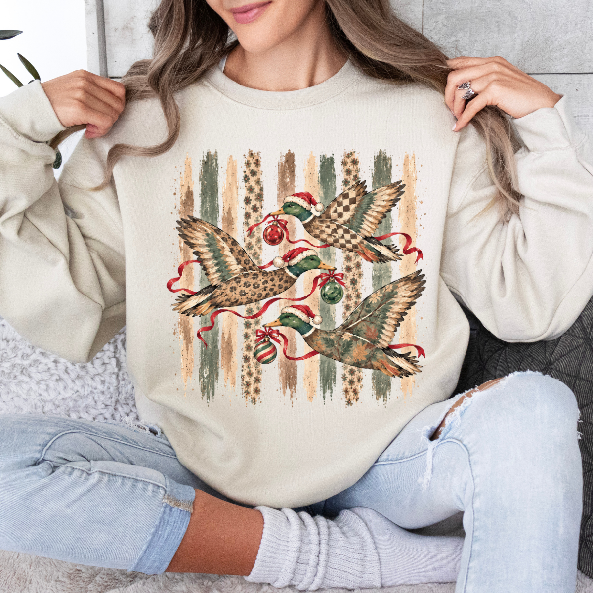 Christmas Mallard Ducks, Flying Duck Christmas, Camo Duck Hunting, Vintage Christmas, Retro Christmas Sweatshirt