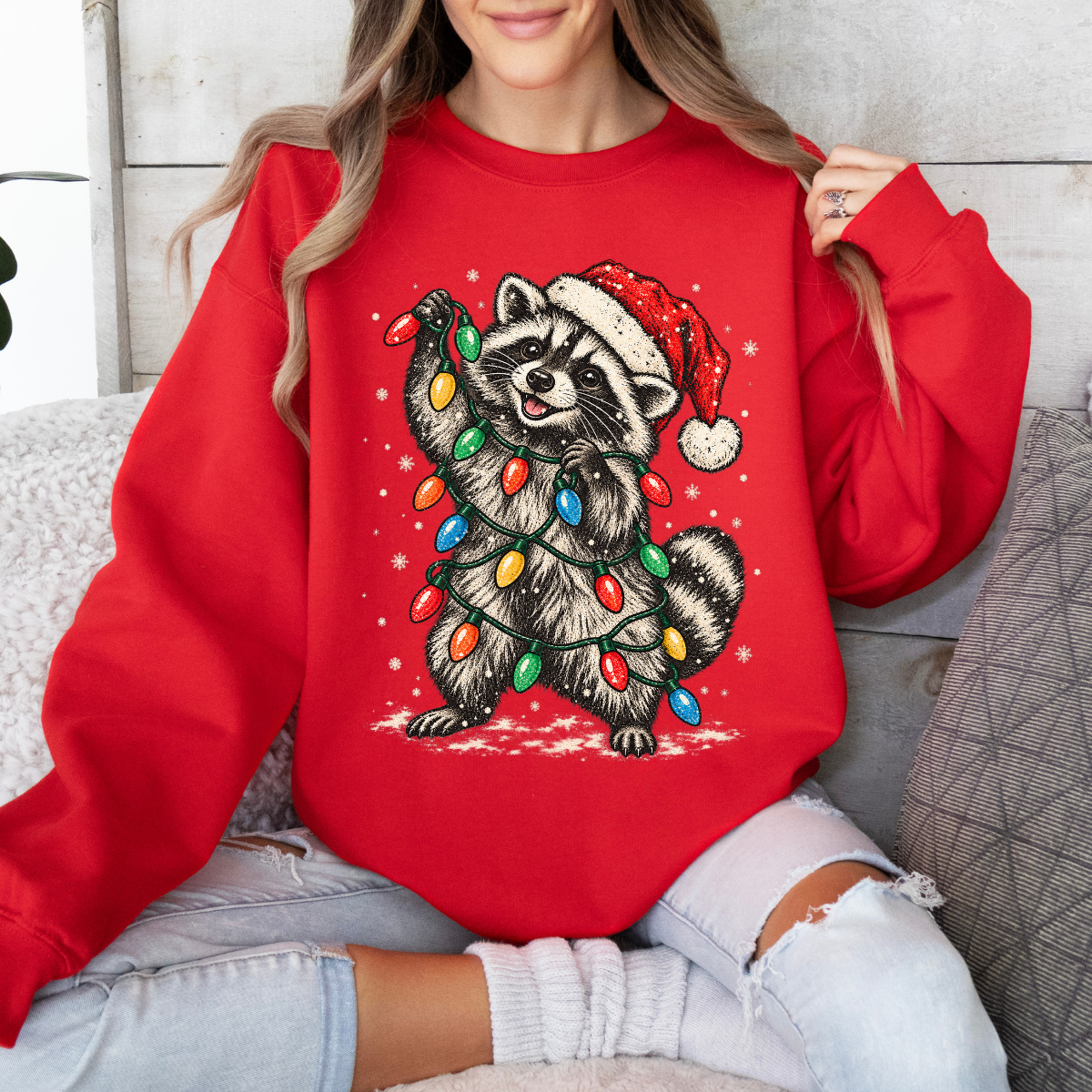 Christmas Raccoon, Funny Raccoon Christmas, Santa Hat Raccoon, Vintage Grunge Holiday, Retro Sweatshirt