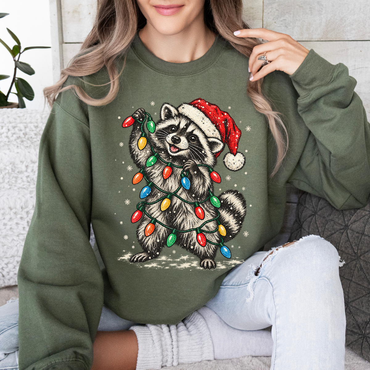 Christmas Raccoon, Funny Raccoon Christmas, Santa Hat Raccoon, Vintage Grunge Holiday, Retro Sweatshirt