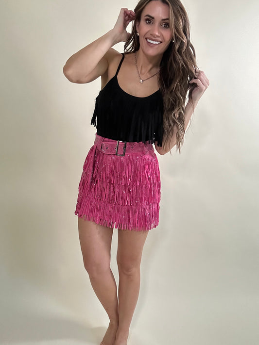 Perfectly Fringe-Pink Skirt