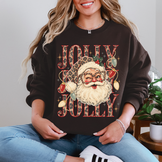 Retro Leopard Jolly Santa, Vintage Christmas, Christmas Holly Jolly, Distressed Retro Santa Claus, Holiday Festive, Preppy Christmas Sweatshirt