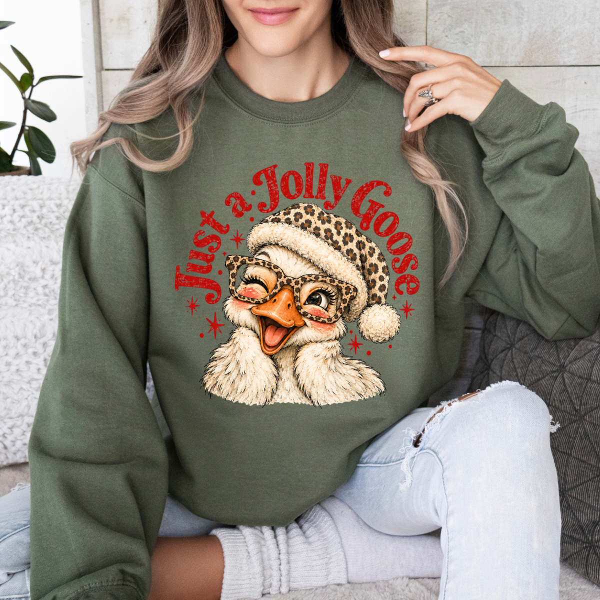 Christmas Jolly Goose, Retro 90s vintage, thrift Christmas, Holiday Sweatshirt