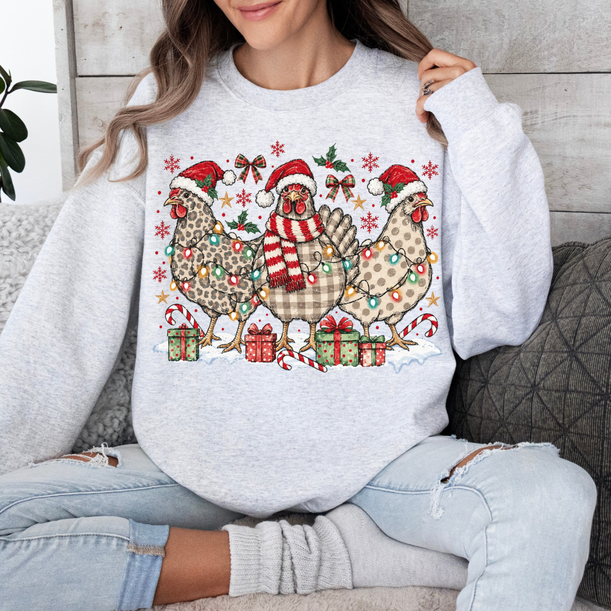 Leopard Chicken Christmas, Holiday Funny Christmas, Chicken Mom Lover, Neutral Christmas Farm, Christmas Tree, Vintage Christmas Sweatshirt
